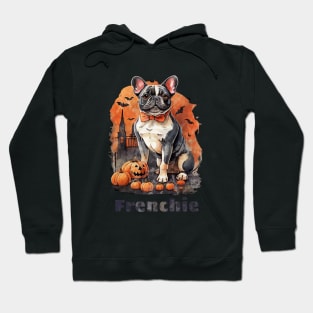 French bulldog, witch hat and Spider web, scary Halloween, jack pumpkin, spooky Hoodie